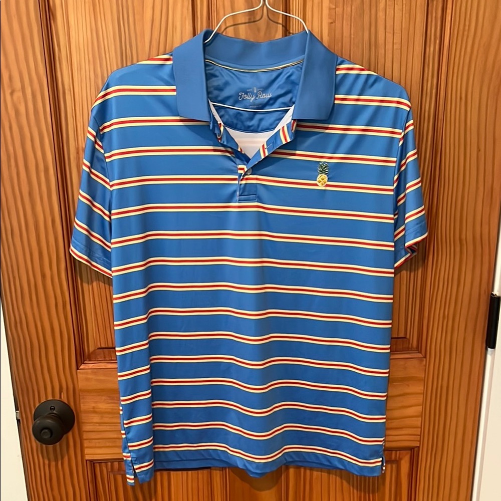 Folly Row - Pineapple Embroidered Blue Striped Polo Shirt 🍍
